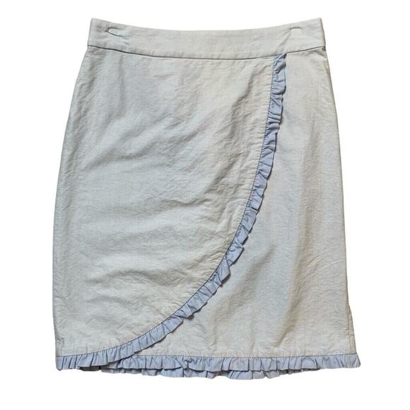 J Crew Skirt Womens 2 Periwinkle Oxford Nantucket Ruffle Faux Wrap Back Zip - Picture 1 of 12